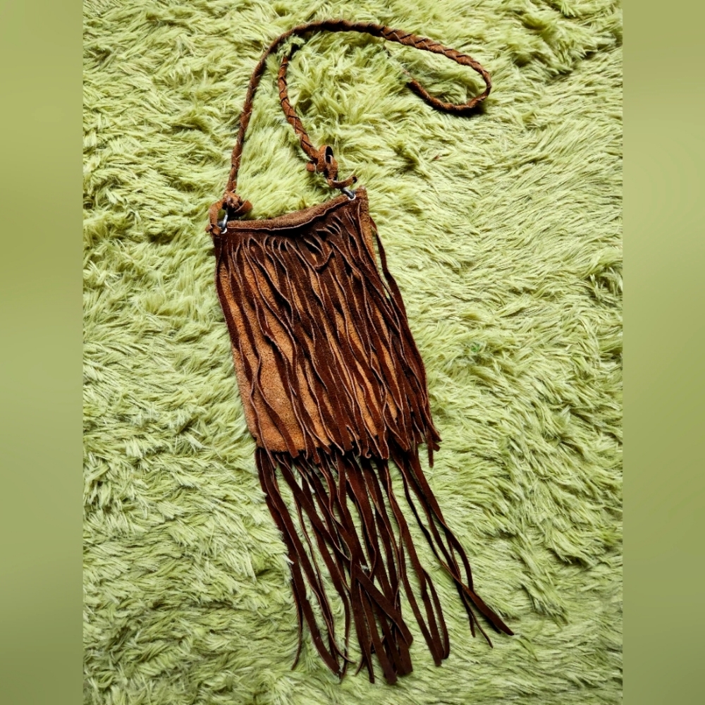 Handmade real leather purse with fringe